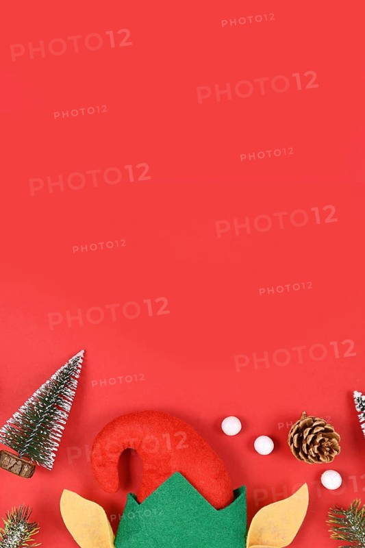 Christmas flat lay with elf hat and ears