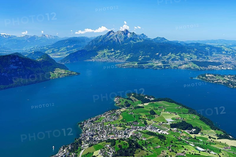 View from Kaenzeli of the village of Weggis on Lake Lucerne
