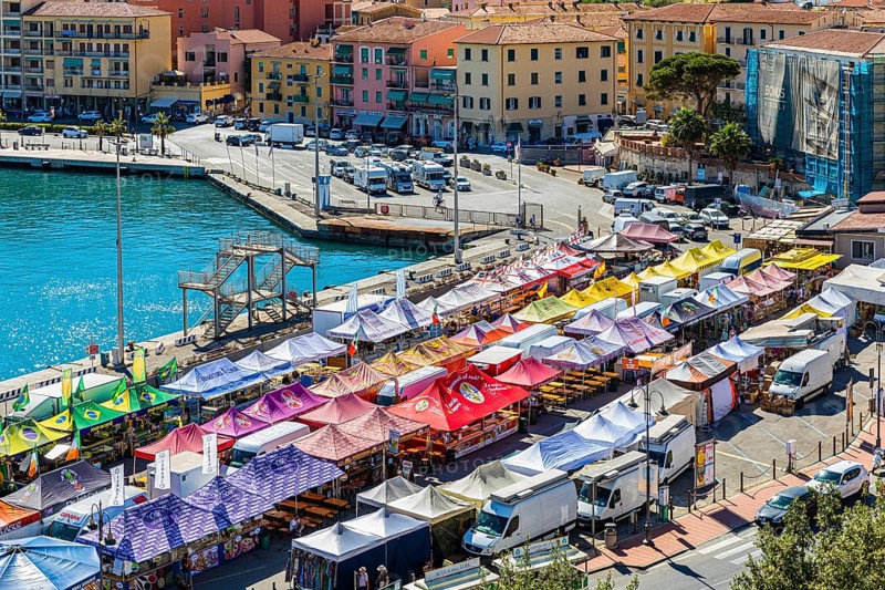 Stalls at the weekly market market of Portoferraio