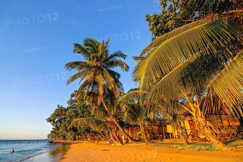 Bungalows at sunset at