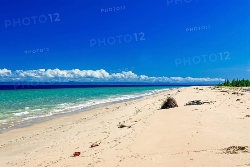 Long white sand beach in the north of the island Ile Sainte-Marie although Nosy Boraha