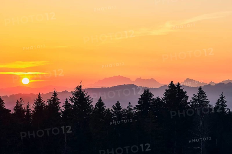 View of Saentis and Alpstein at sunrise