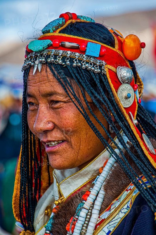 Traditional dressed woman on the festival of the tribes in Gerze Western Tibet