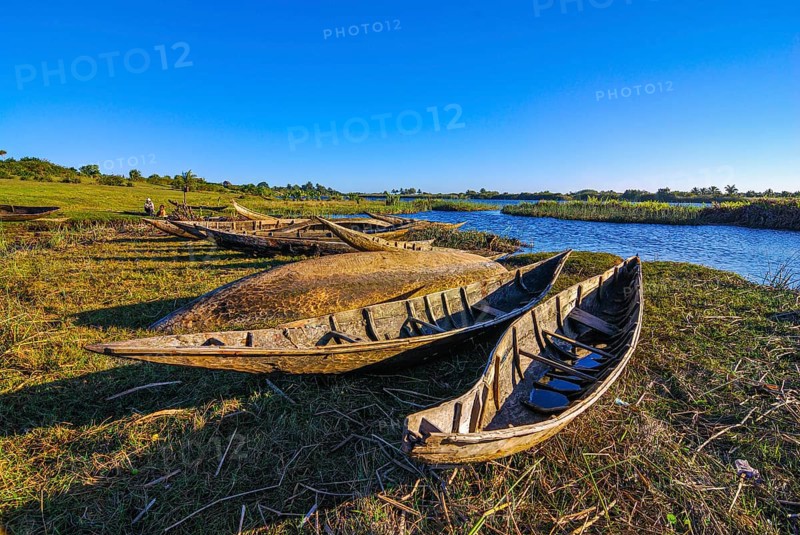 Wooden canoes on the Manakara river on the east coast of Madagascar