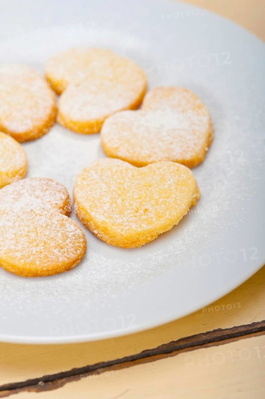 Fresh baked heart shaped shortbread valentine day cookies