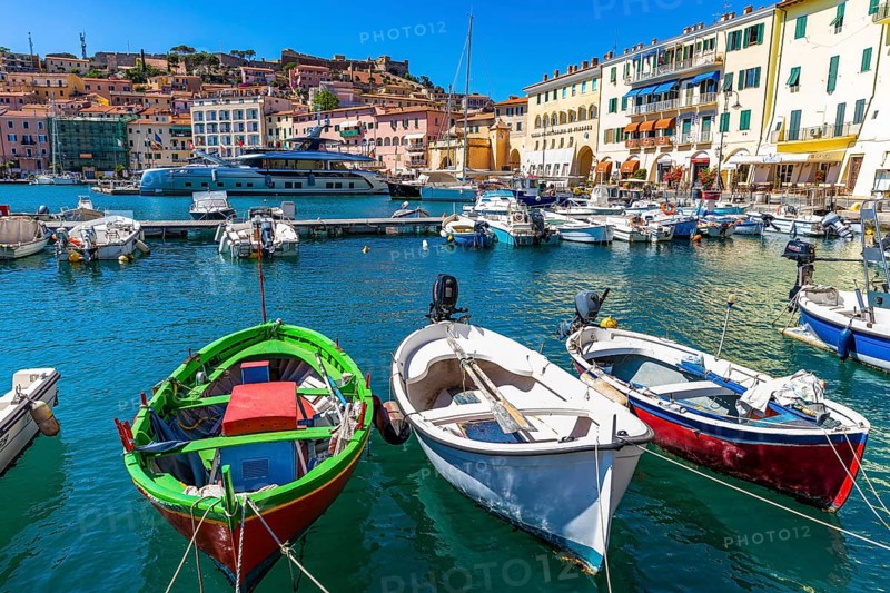Portoferraio harbour with anchored boats