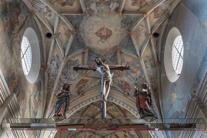 Crucifixion group below the vault of the monastery church of St. Lambert