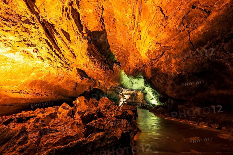 Stunning Verdes Cave with colorful illumination