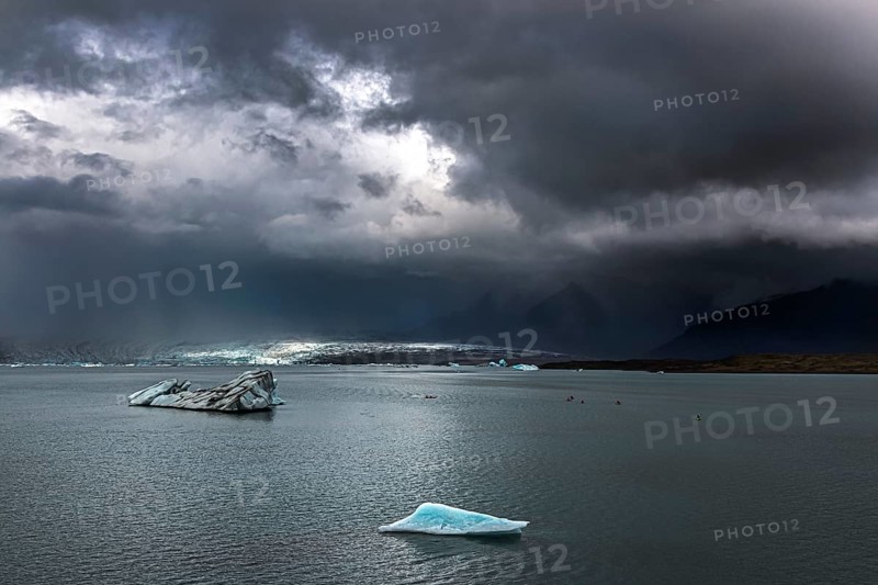 Chunks of ice from the Breioamerkurjoekull glacier floating on the Arctic Ocean in the Joekulsarlon glacier lagoon in Iceland