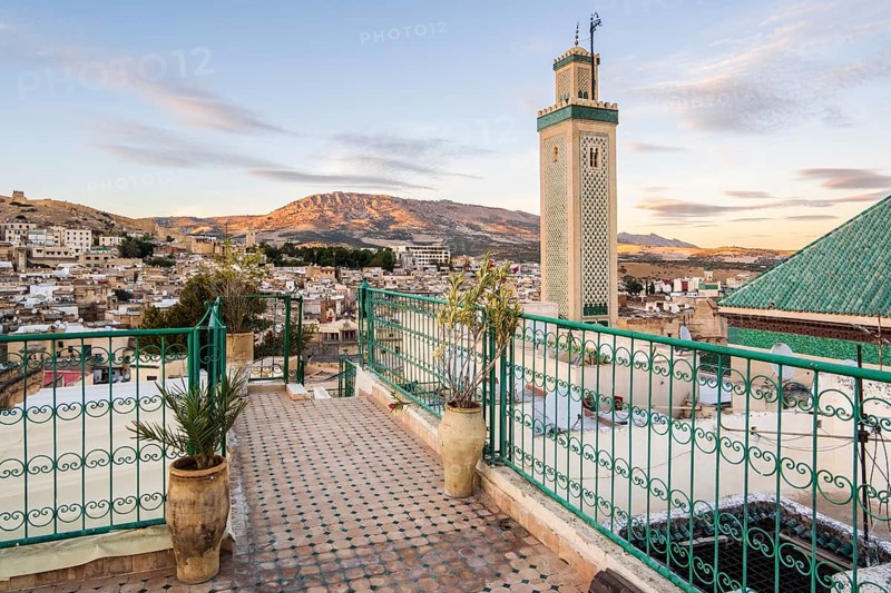 Famous al-Qarawiyyin mosque and University in heart of historic downtown of Fez