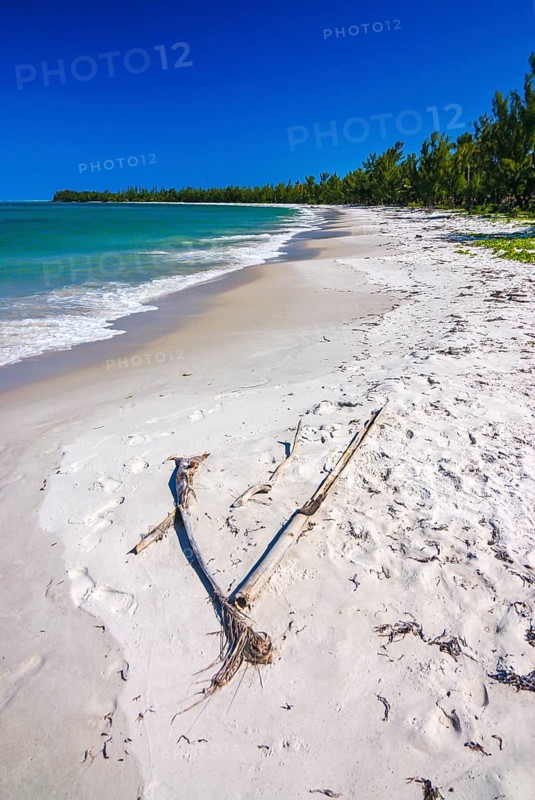 Long white sand beach in the east of the island Ile Sainte-Marie although Nosy Boraha