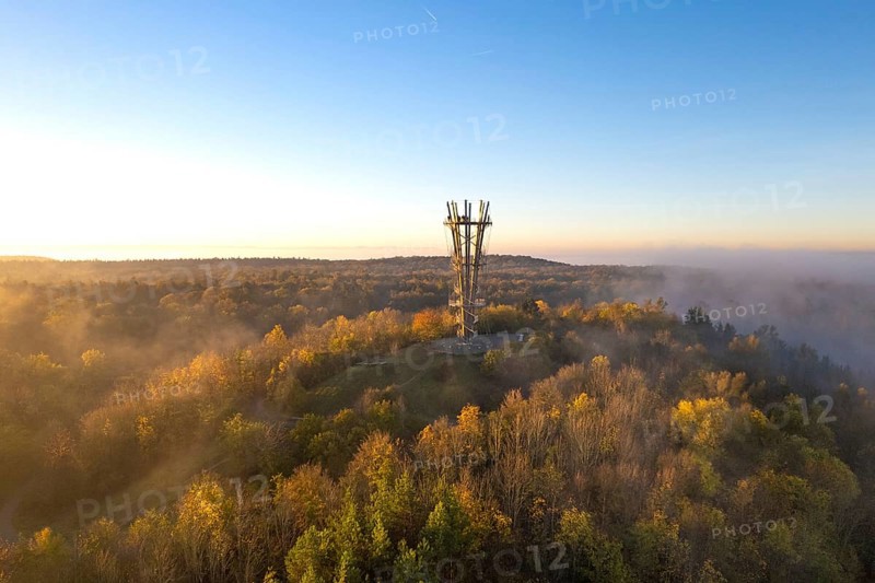 Schoenbuchturm in the fog at sunrise