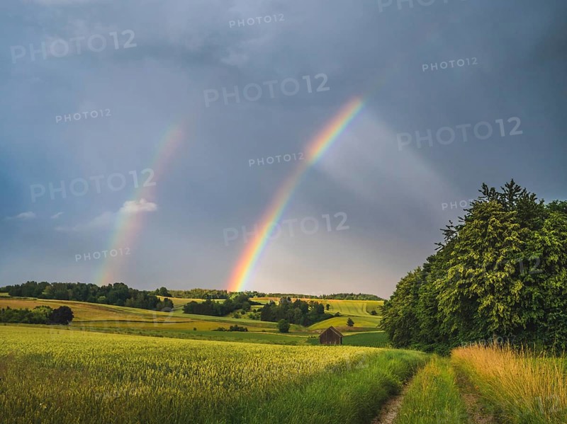 Double Rainbow over rural landscape in bavaria