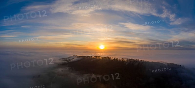 Aerial view of sunrise over the sea of fog in the Central Plateau