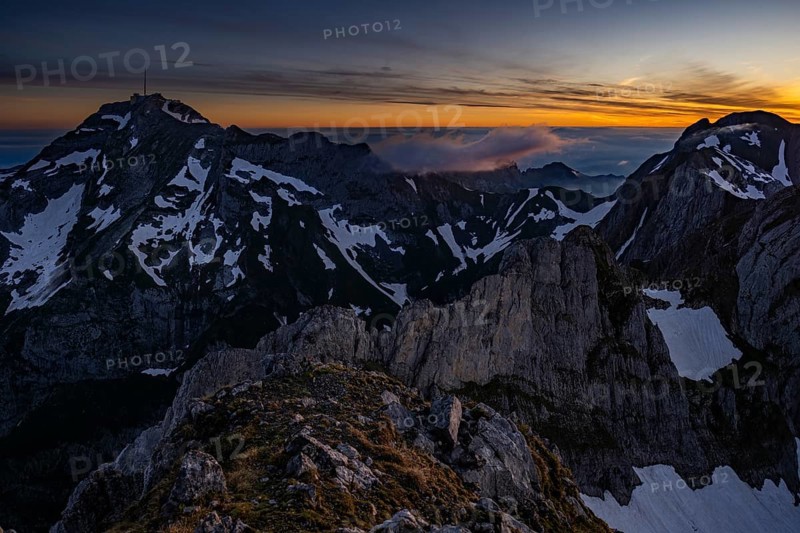 Blue hour with dawn over Saentis summit