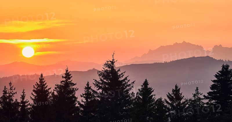 View of Saentis and Alpstein at sunrise