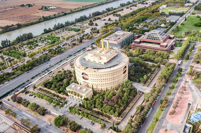 Aerial view of Government of Andalusia building known as Torre Triana