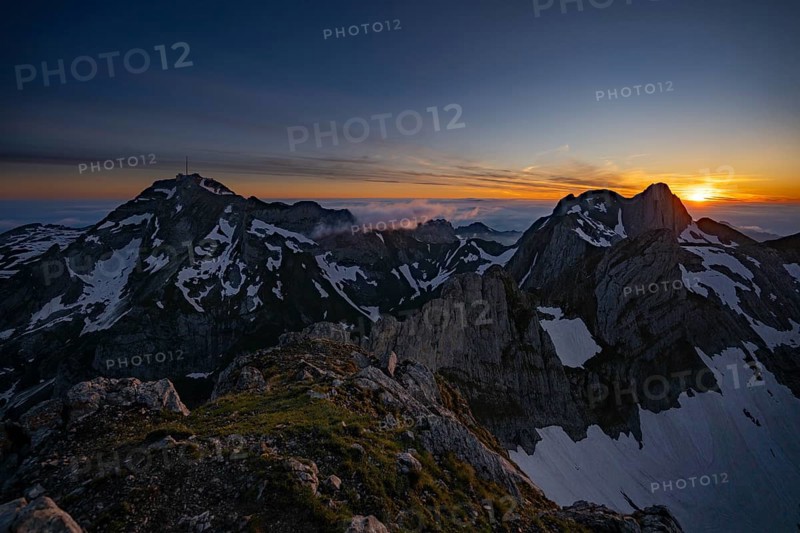 Summit of Saentis and Altmann at sunrise