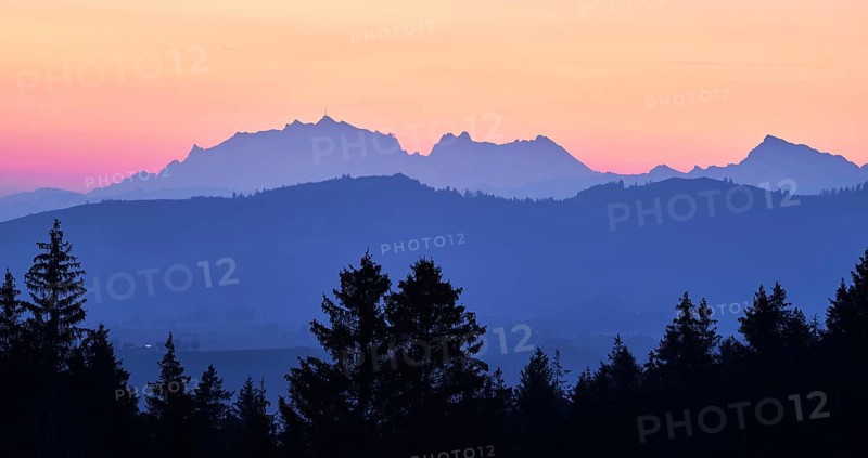 View of Saentis and Alpstein at dawn