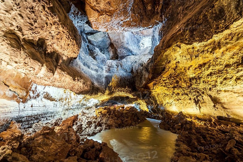Stunning Verdes Cave with colorful illumination