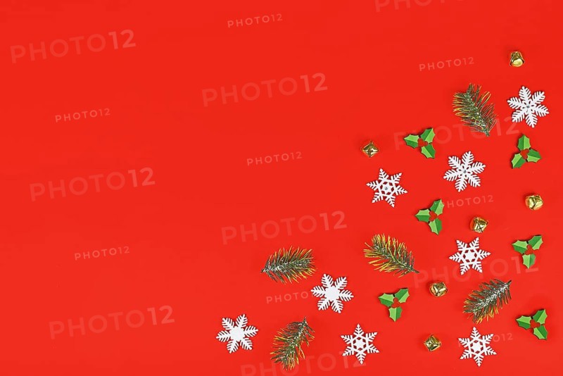 Christmas flat lay with wooden mistletoe ornaments