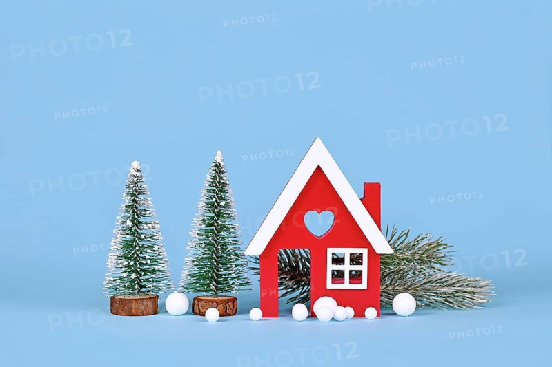 Winter decoration with small red house