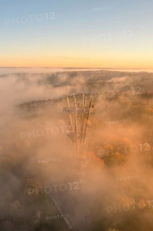 Schoenbuchturm in the fog at sunrise