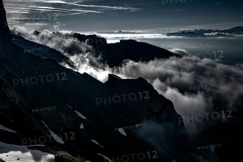 Cloudy atmosphere over the Rhine valley with Swiss mountains