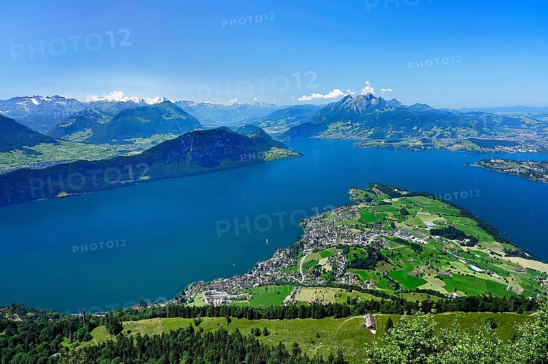 View from Kaenzeli of the village of Weggis on Lake Lucerne
