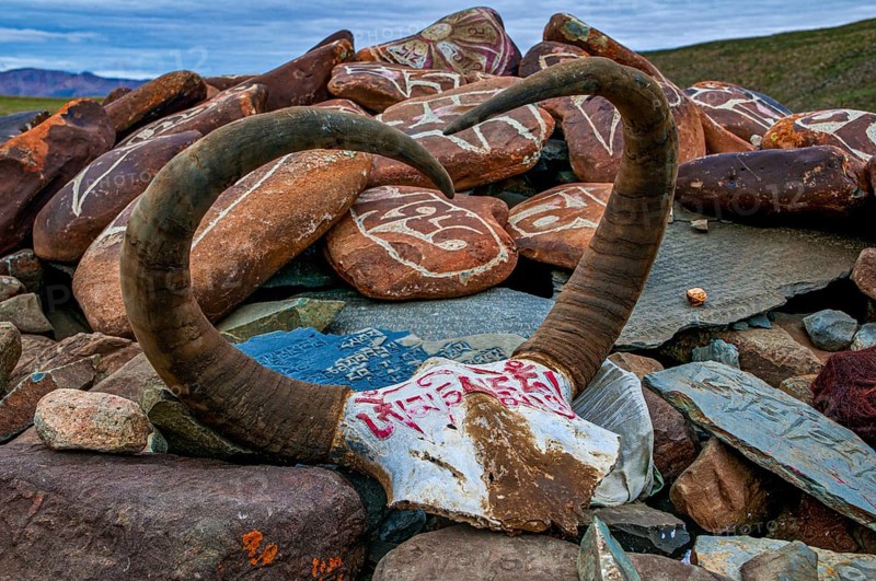 Praying stones on the Kailash Kora