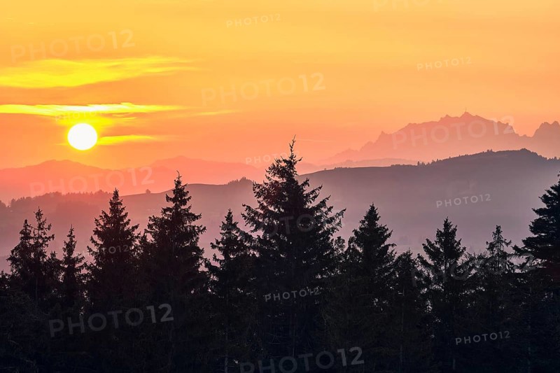 View of Saentis and Alpstein at sunrise