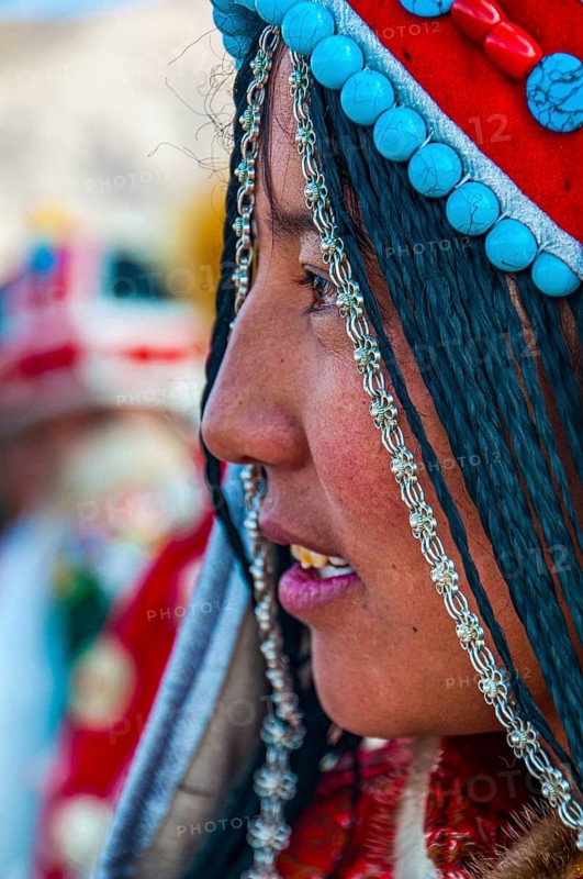 Traditional dressed woman on the festival of the tribes in Gerze Western Tibet