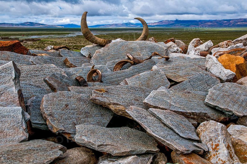 Praying stones on the Kailash Kora