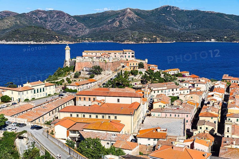 View from Forte Falcone to Portoferraio with the Fortezze Medici and Forte Stella