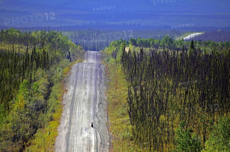 Cyclist on an endless dirt road