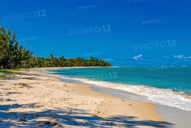 Long white sand beach in the east of the island Ile Sainte-Marie although Nosy Boraha