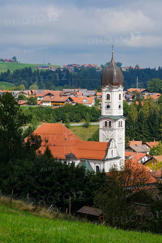 View of the village with the Catholic Parish Church of St. Andrew