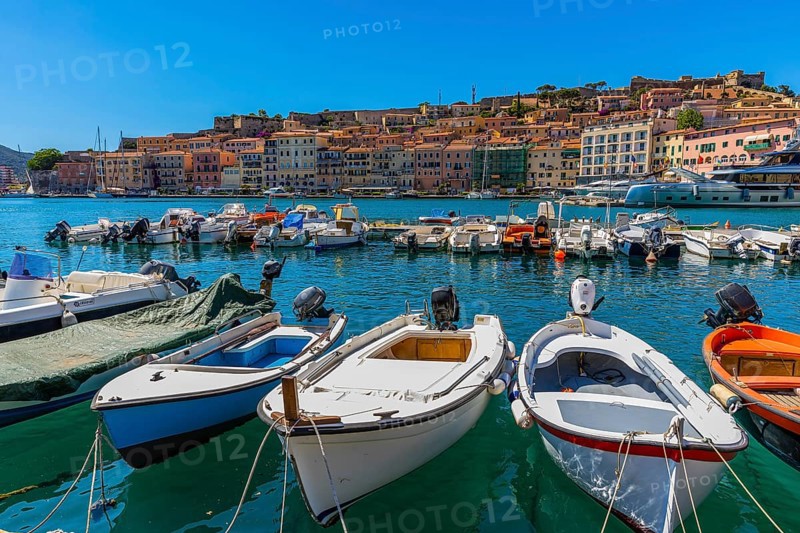 Portoferraio harbour with anchored boats