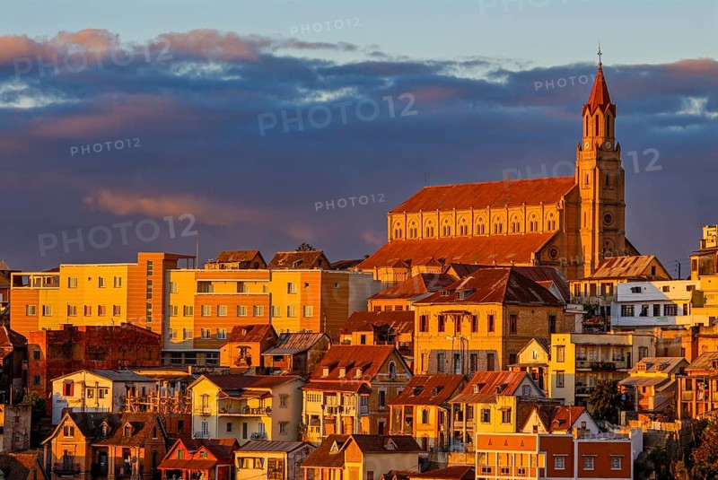 View over the capital Antananarivo with the cathedral