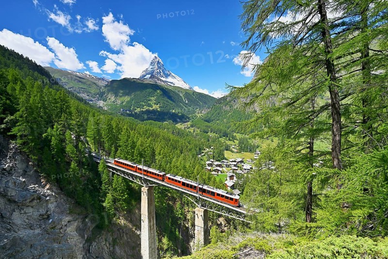 Gornergrat Bahn runs over Findelnbach Viaduct