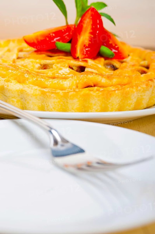 Fresh baked home made beef pie macro closeup