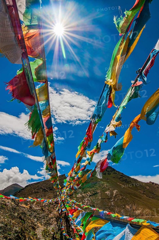 Praying flags on the Karo-La Pass along the Friendship Highway