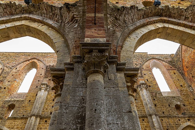 Archways of the ruined church of San Galgano Abbey
