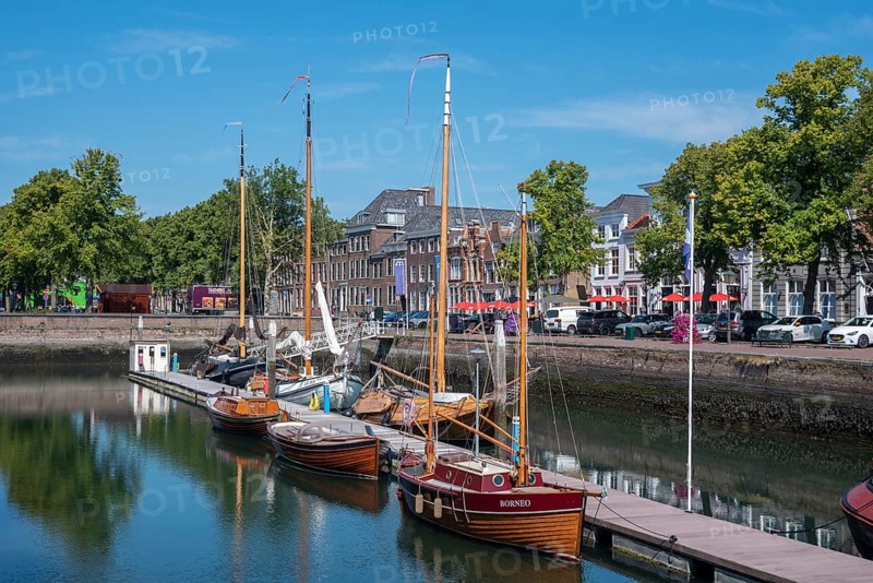 Historic ships in the museum harbour at the Old Harbour
