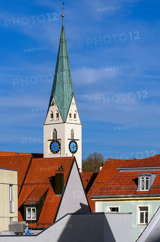 Tower of St. Mang Church and gable roofs