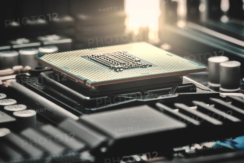 Close-up of a computer processor on a motherboard