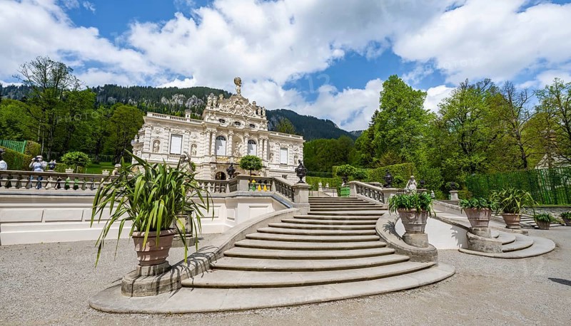 Staircase and Royal Villa Linderhof Castle