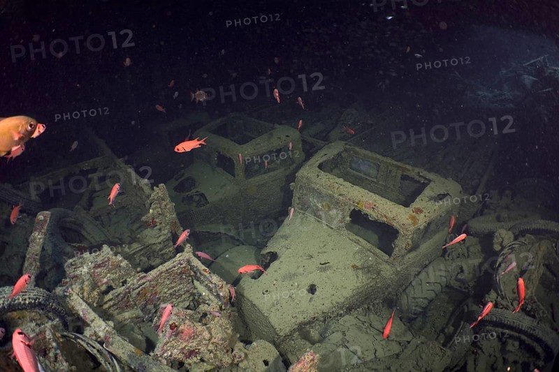 Truck Truck from the Second World War in the hold of the Thistlegorm. Dive site Thistlegorm wreck