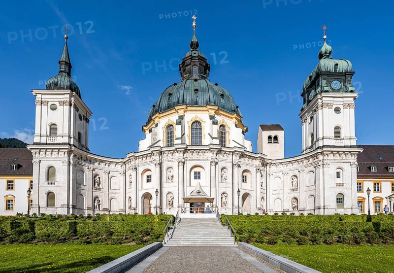 Benedictine Abbey of Ettal and Baroque Church with Dome Fresco and Inner Courtyard