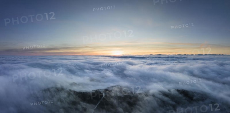Aerial view of Hegaublick in front of sunrise